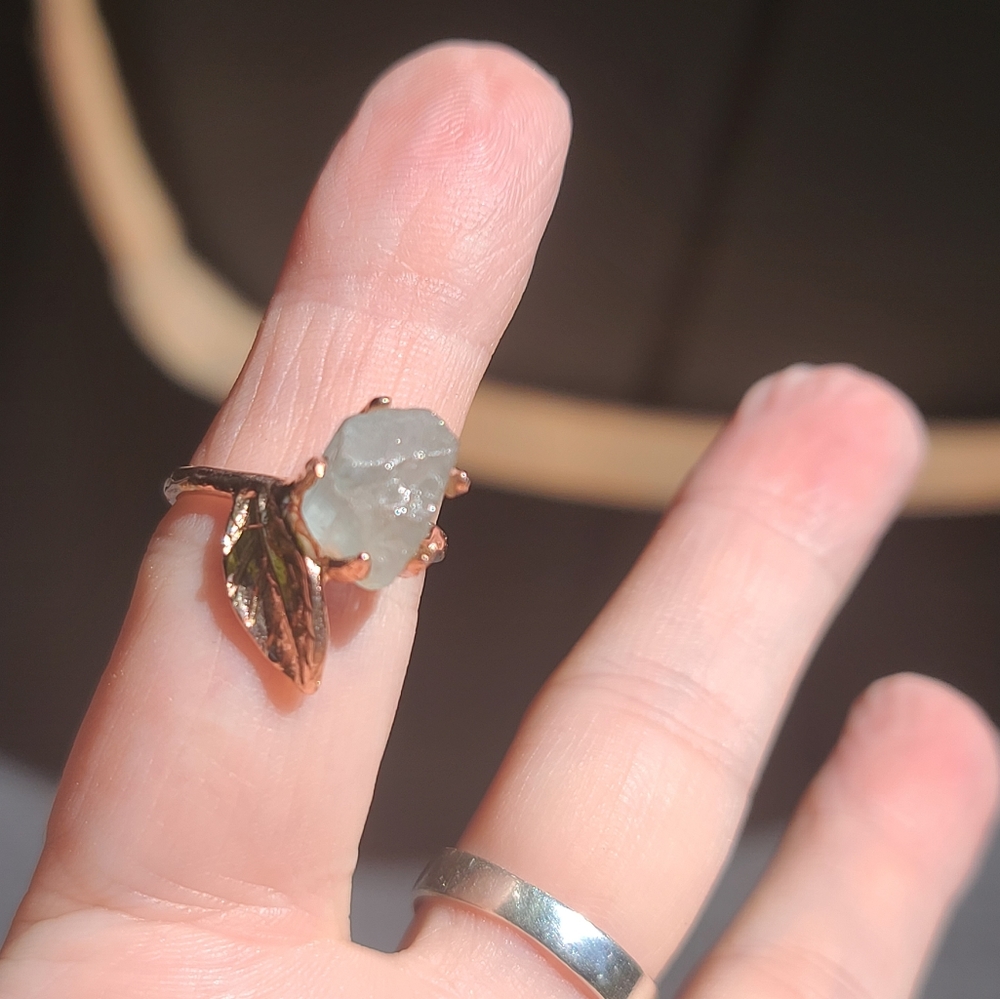 Aquamarine RAW 4k nugget sterling & 24k Rosegold ring sz6.5 - Picture 3 of 7